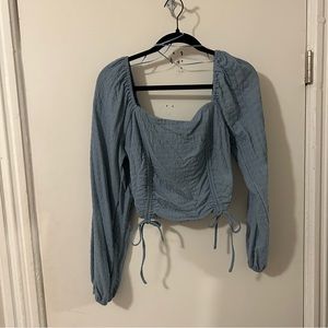 Blue Synchable Crop puff sleeve top
